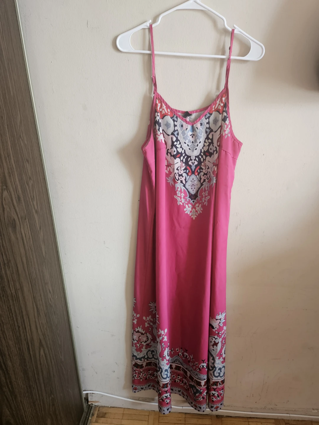 Pink Maxi Dress with Patterned Yoke and Hem - photo 2