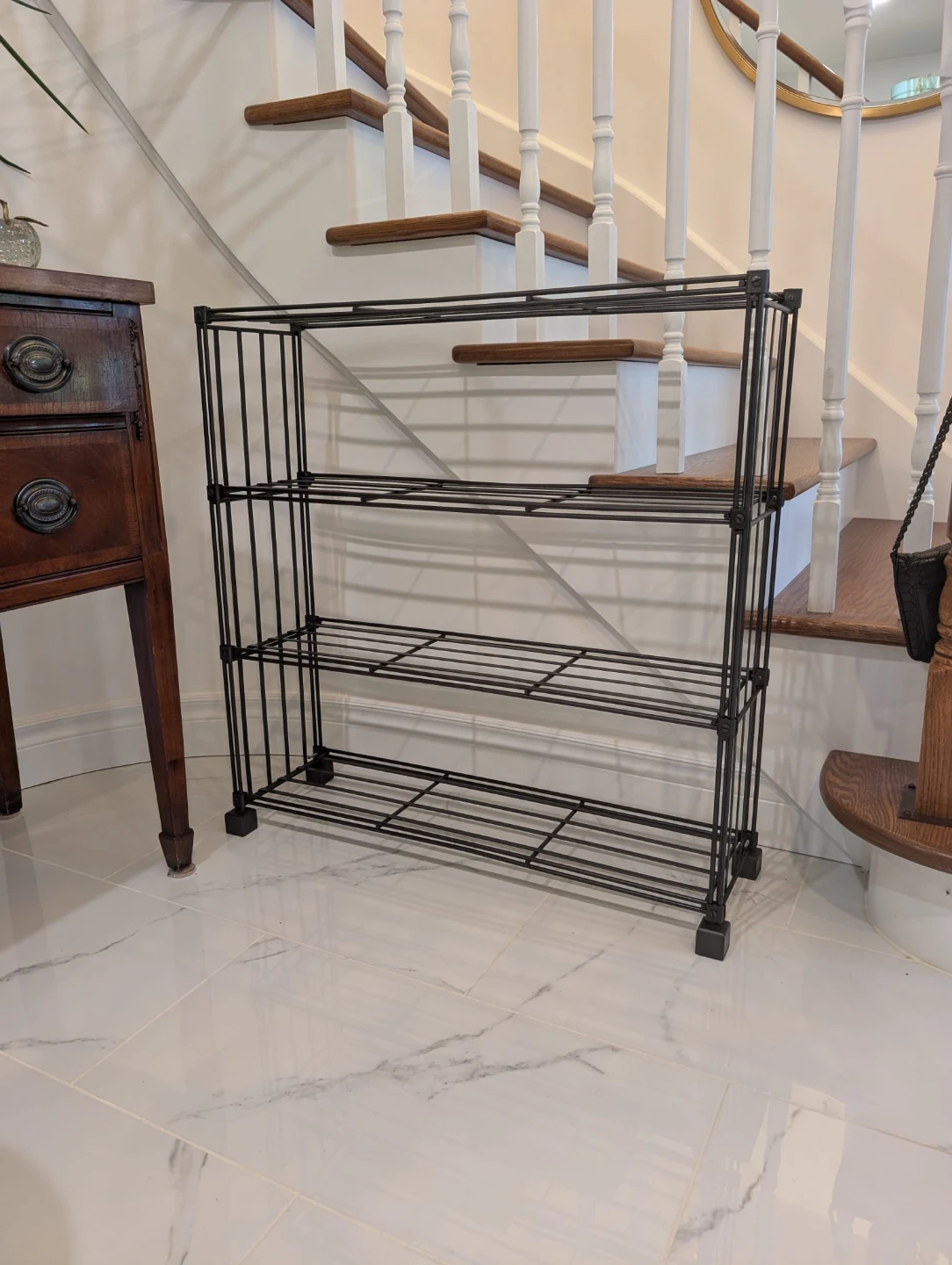 Mid Century Black 4-Tier Iron Art Rack Bookshelf