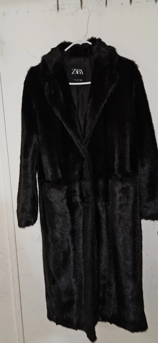 Zara Black Faux Fur Long Coat - Size S - photo 4