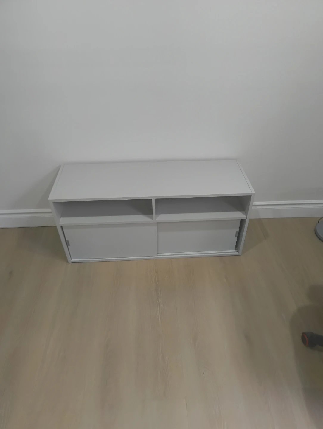 White Media Console with Sliding Doors