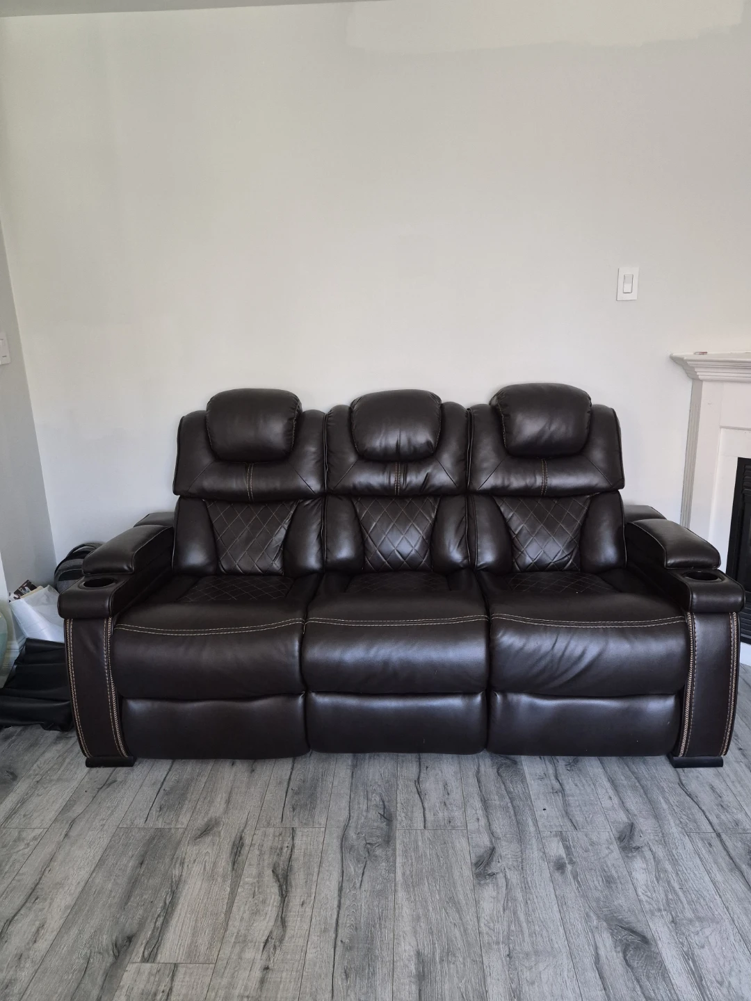 Dark Brown Leather Recliner Sofa with LED Lighting - photo 3