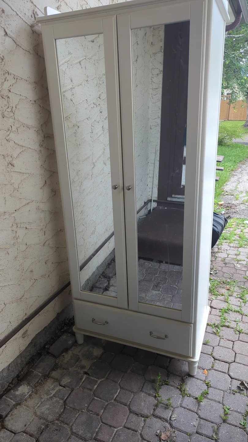 White Double Door Armoire with Mirrored Doors