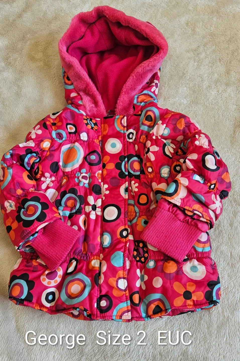 George Girls' Winter Puffer Jacket Size 2