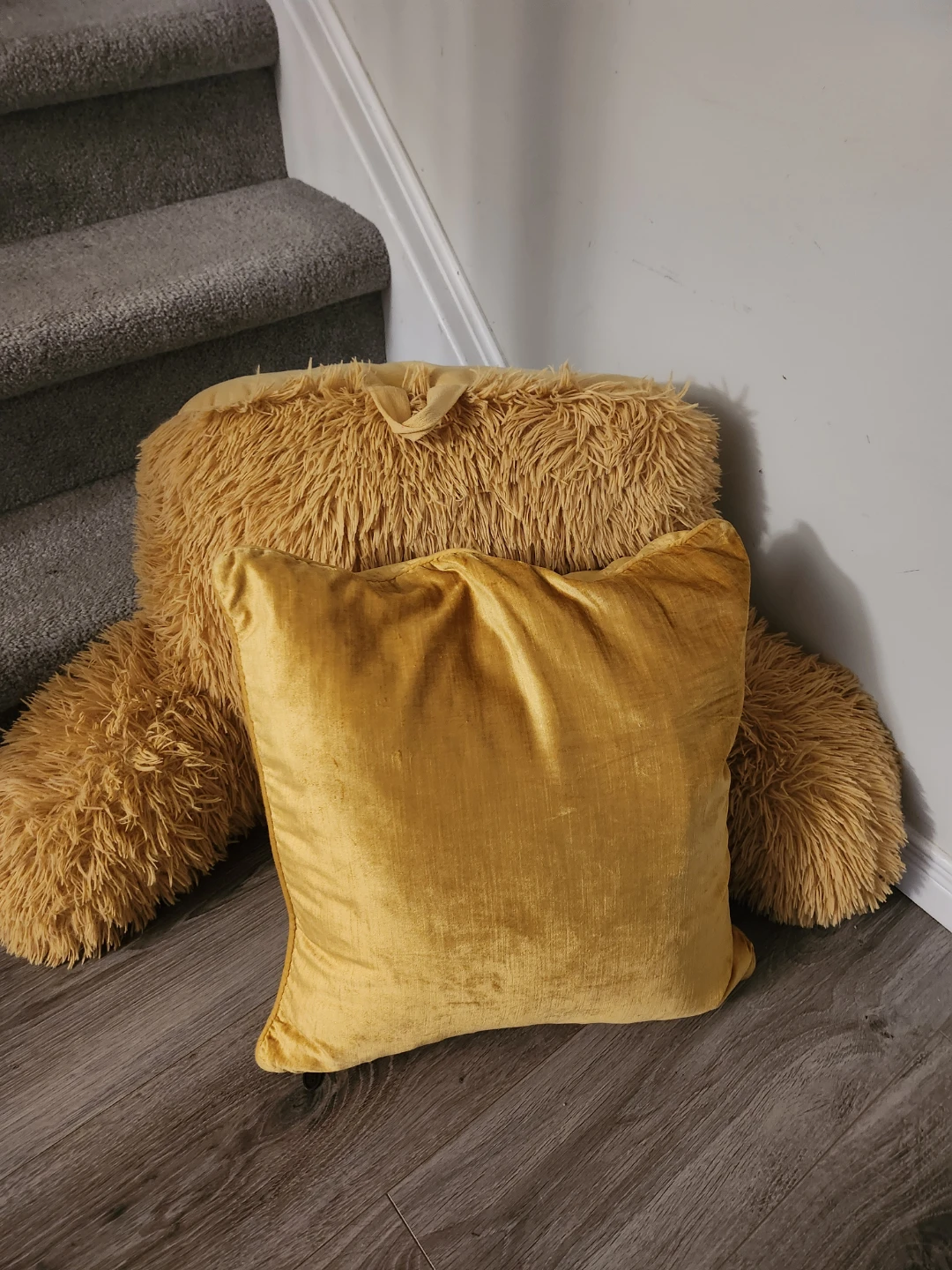 Fuzzy Lumbar Support Pillow and Velvet Throw Pillow