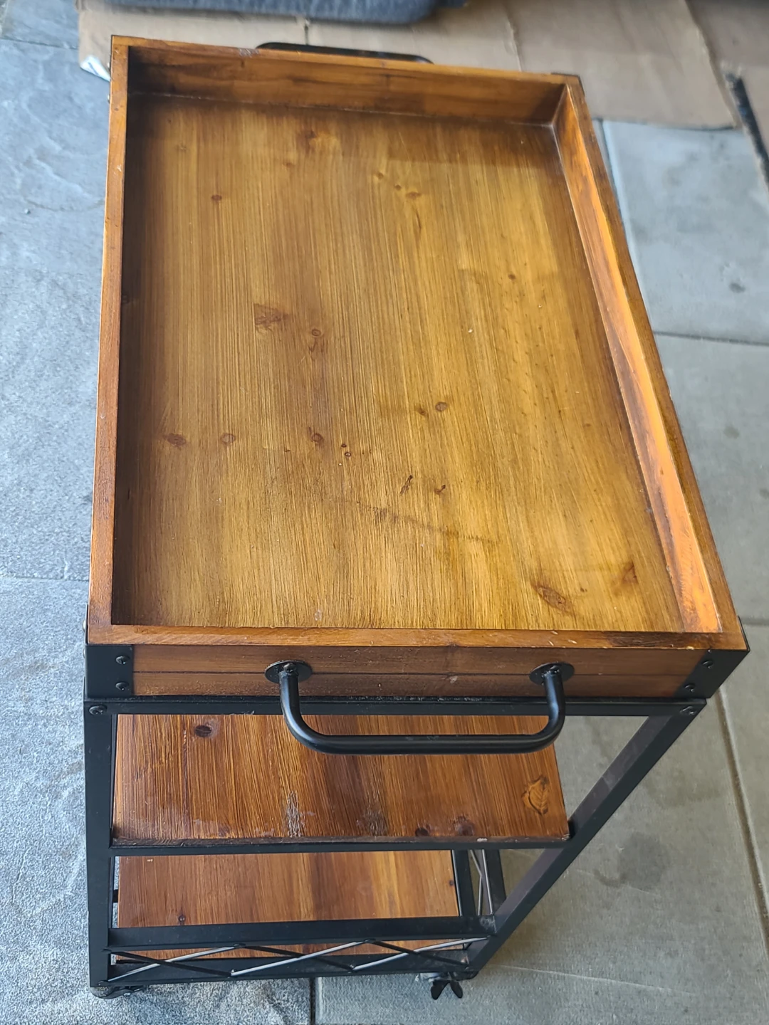 Rustic Wood Bar Cart with Wine Glass Holder - photo 2