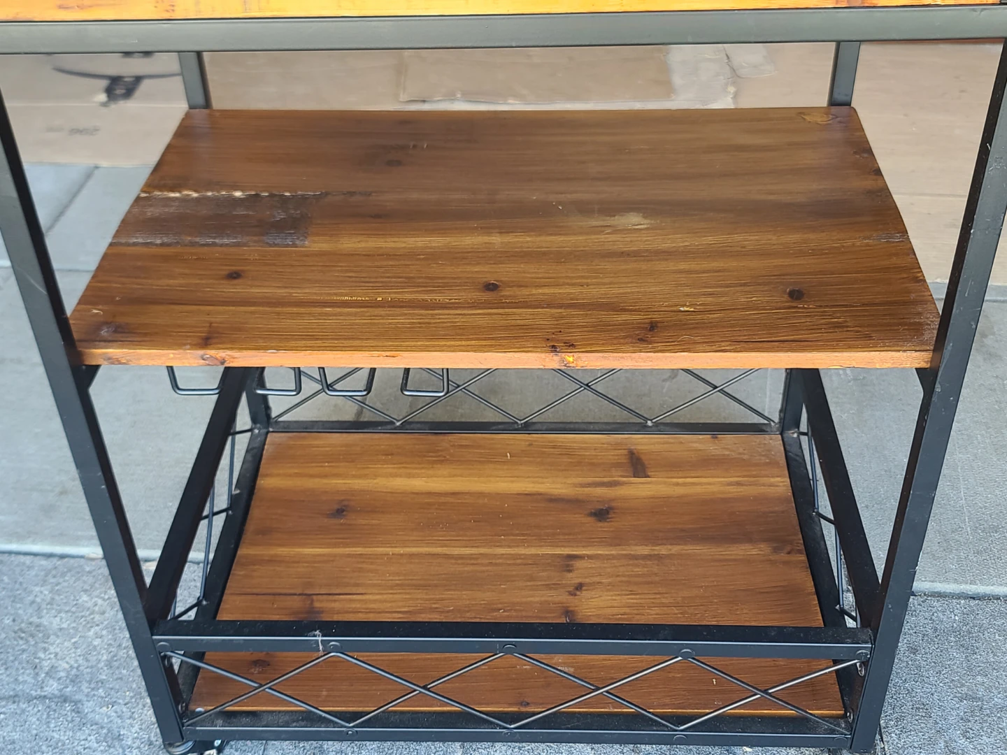 Rustic Wood Bar Cart with Wine Glass Holder - photo 3