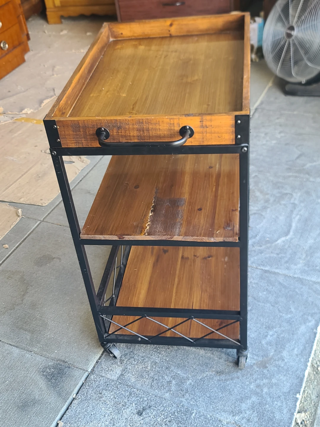 Rustic Wood Bar Cart with Wine Glass Holder - photo 4