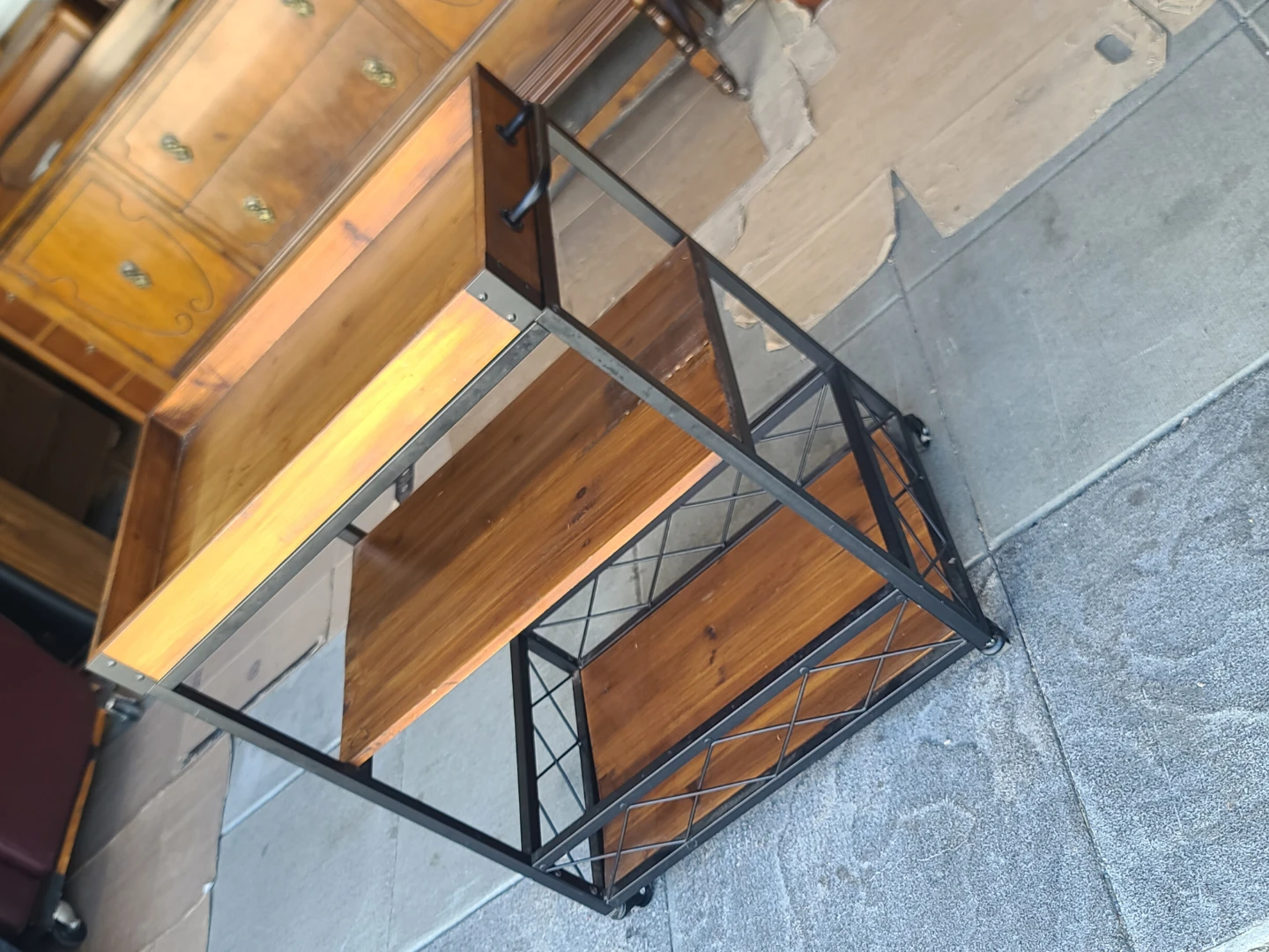 Rustic Wood Bar Cart with Wine Glass Holder - photo 5