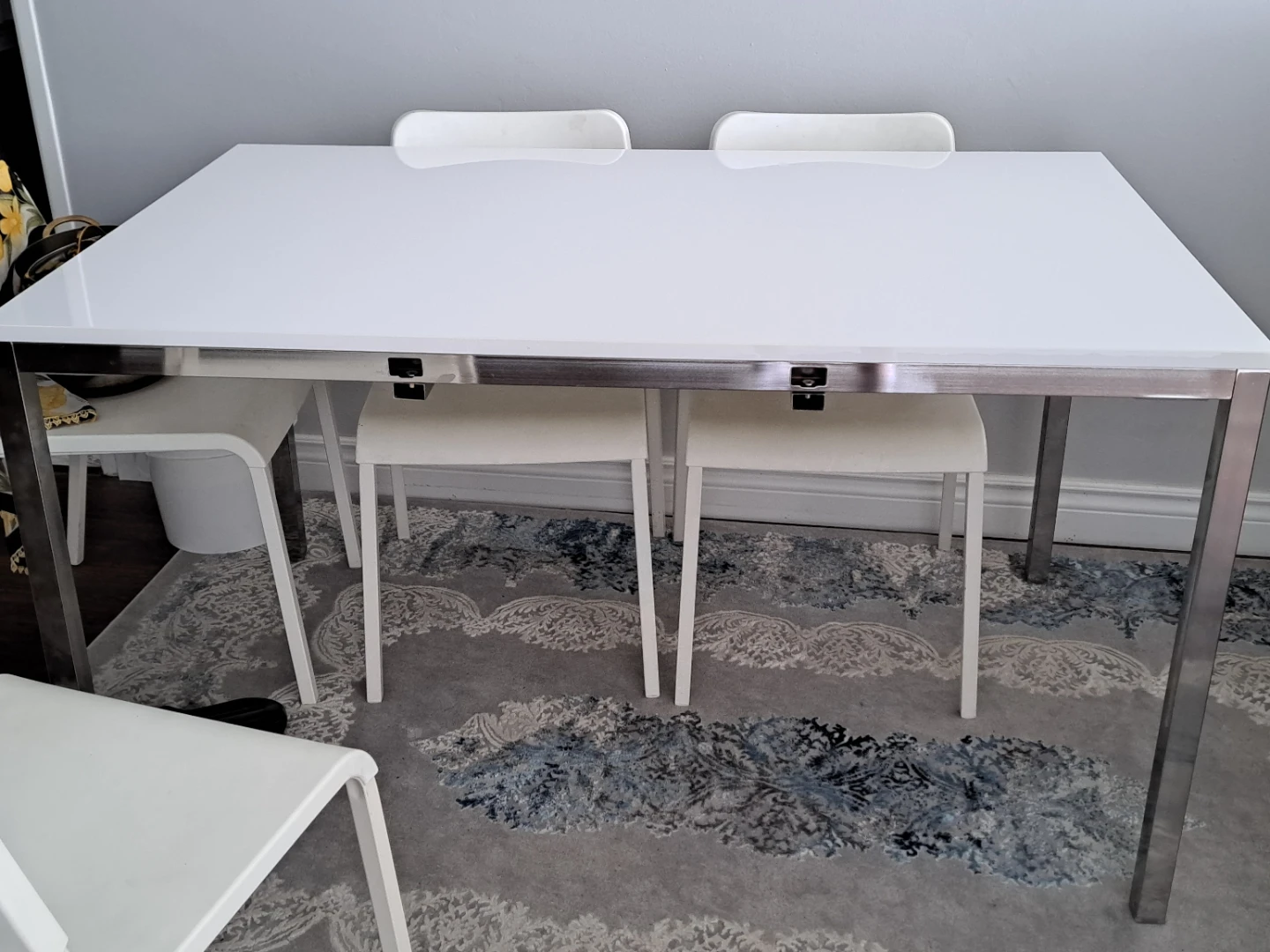 White Dining Table with Chrome Legs