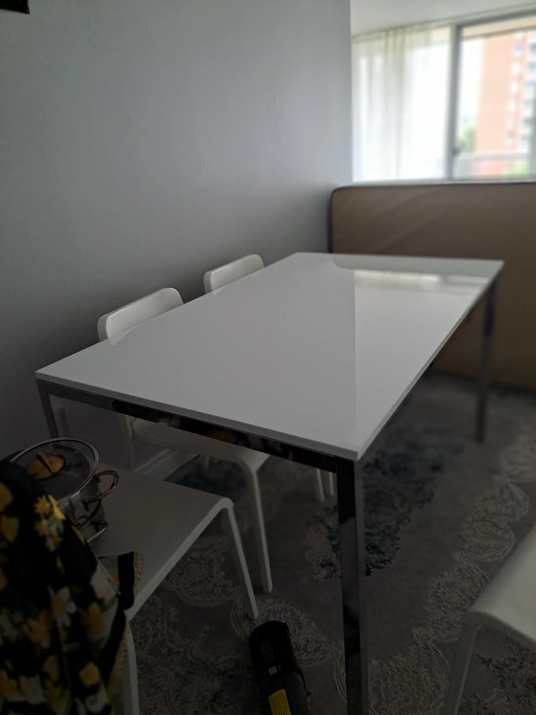 White Dining Table with Chrome Legs - photo 3