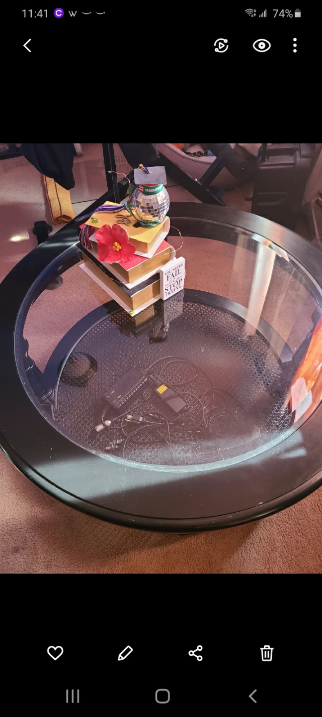 Round Black Coffee Table with Glass Top - photo 3