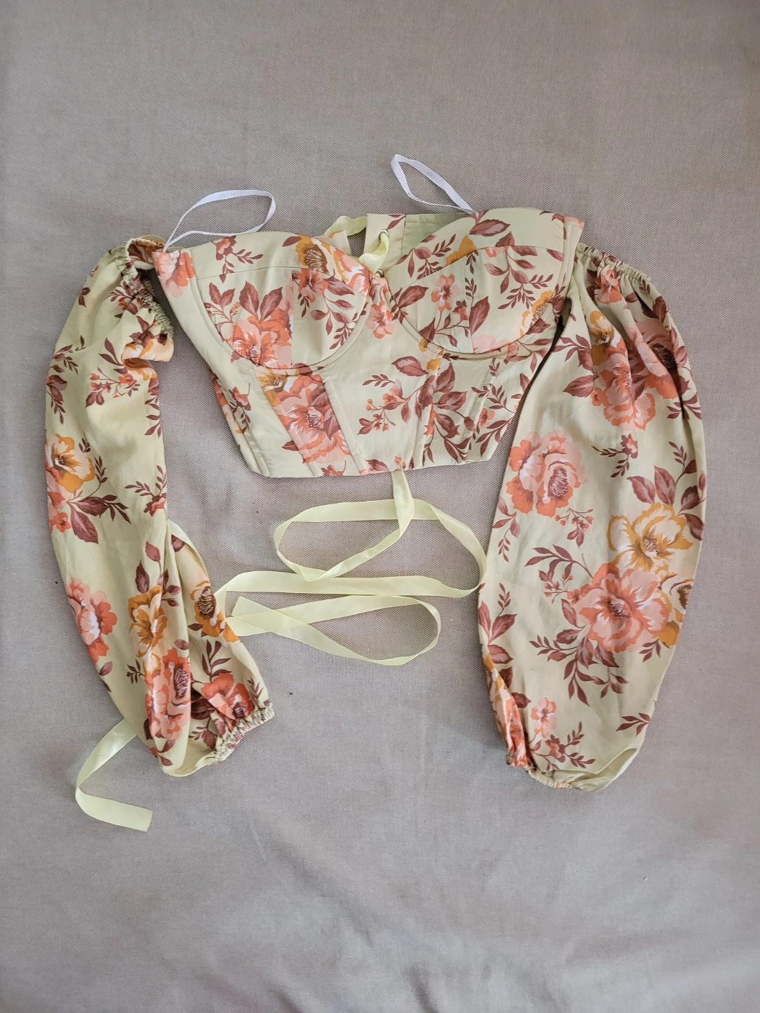 Floral Corset Top with Long Puffy Sleeves