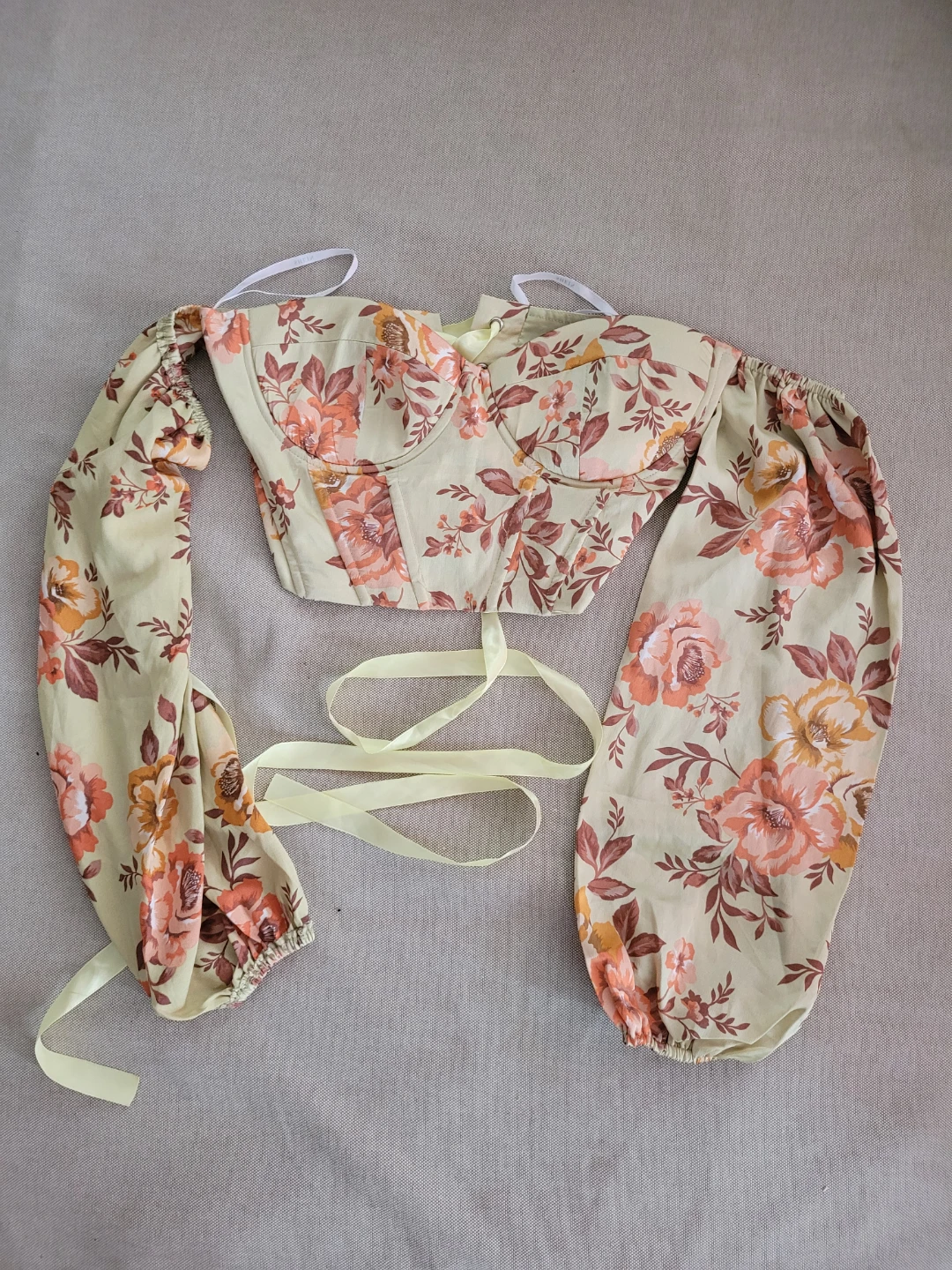 Floral Corset Top with Long Puffy Sleeves - photo 2