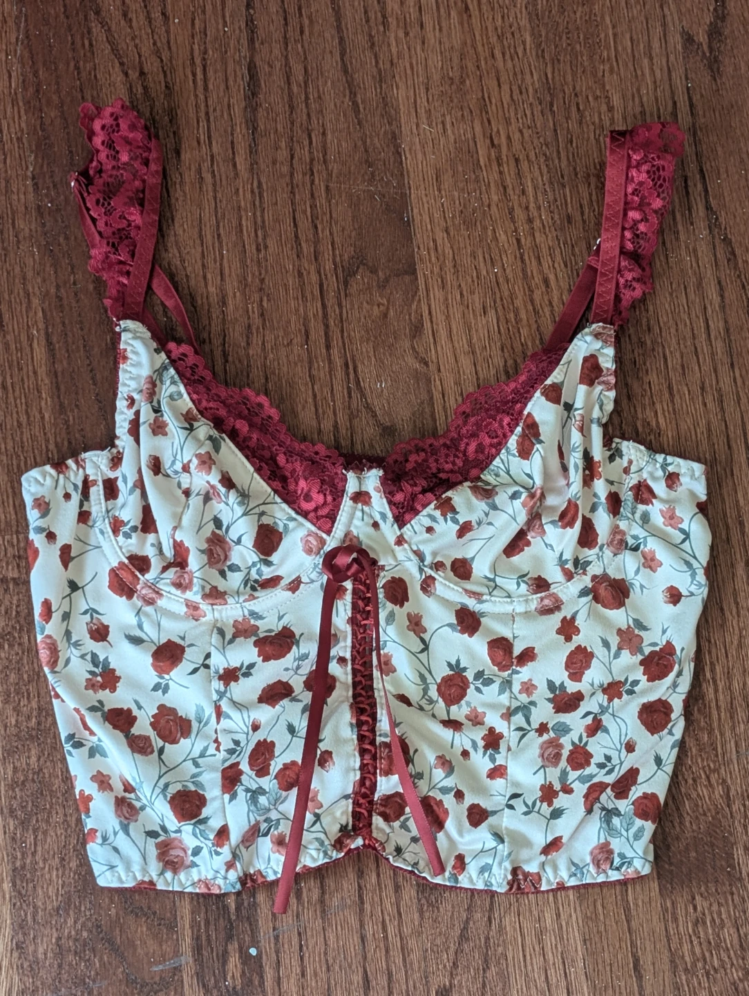 Floral Corset Top with Lace Trim
