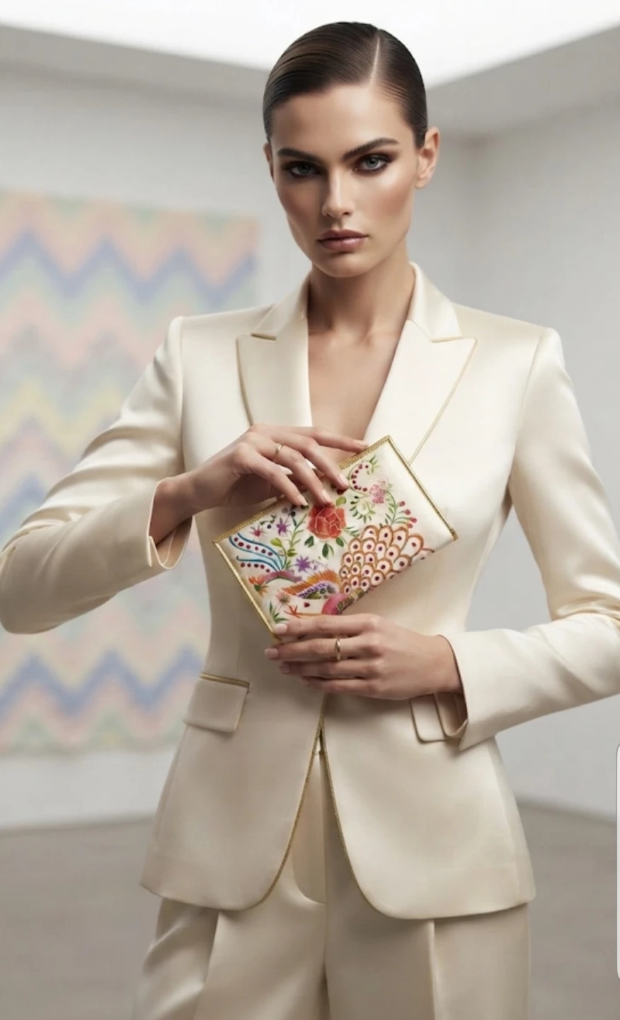 Silk Embroidered Peacock Clutch Wallet