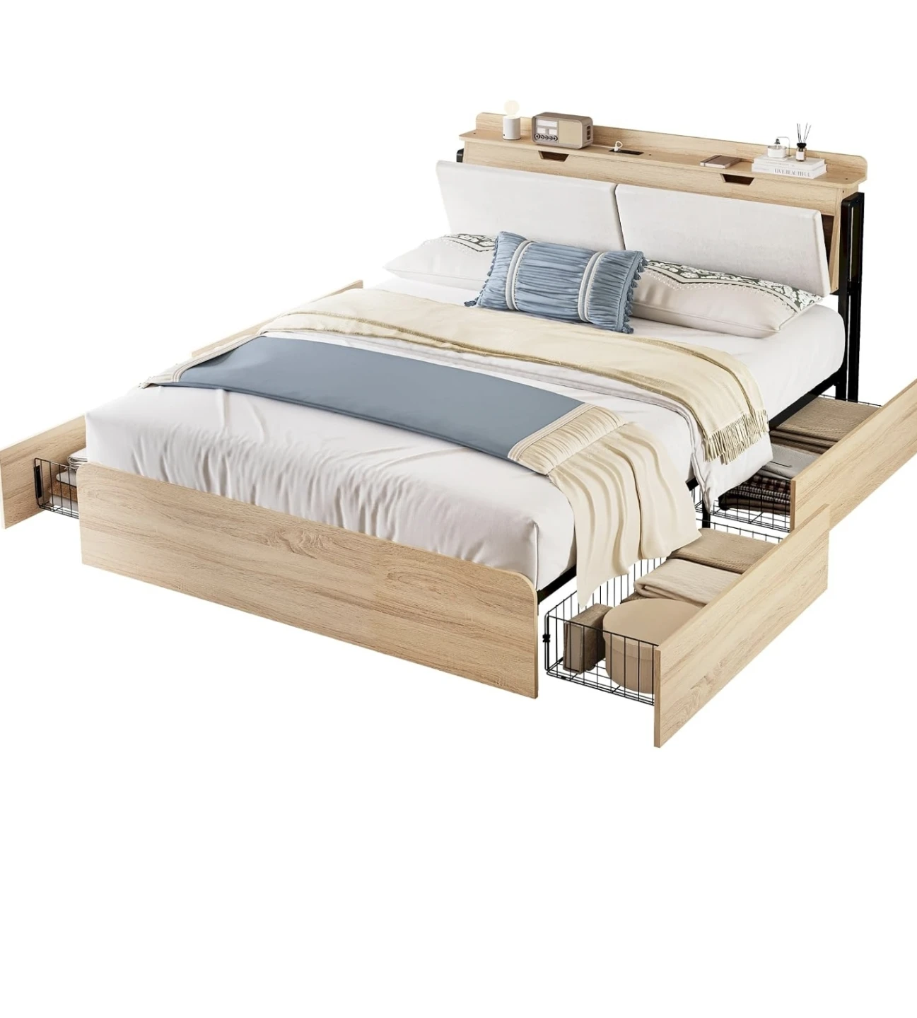 LIKIMIO Queen Bed Frames with Hidden Stor