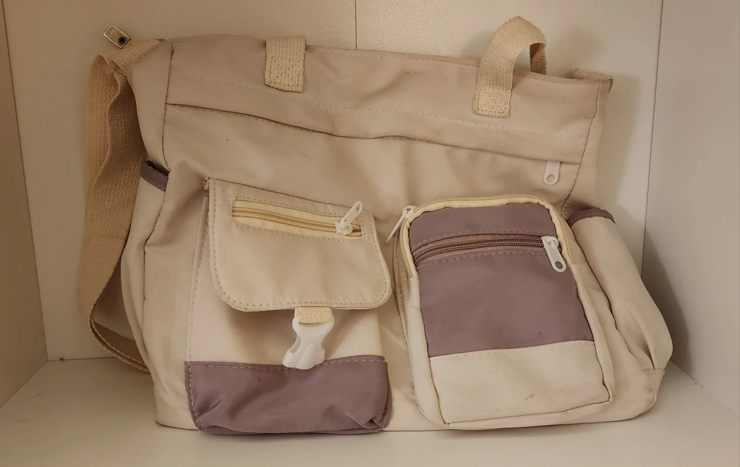 Beige/Purple Tote Bag