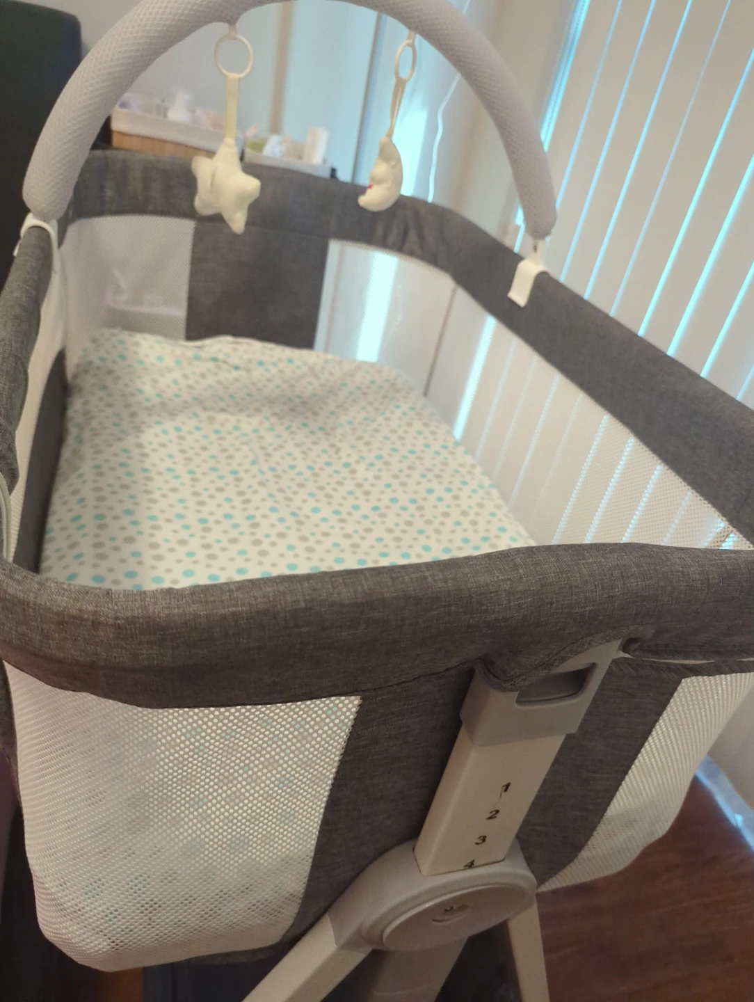 Grey Baby Bassinet with Canopy and Storage Basket