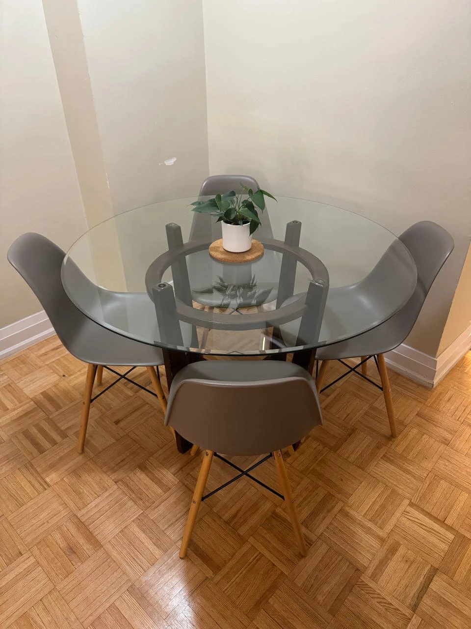 Glass Top Dining Table with 4 Grey Chairs - photo 5