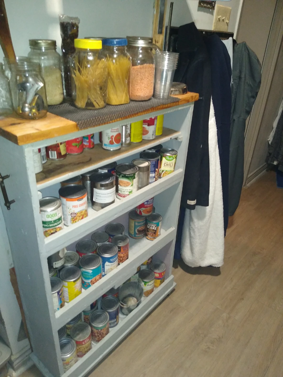 Handmade one of a kind vintage space-saving can cart