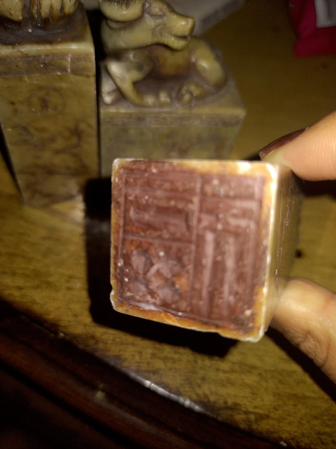 Set of 3 Vintage Stone Seals with Animal Carvings