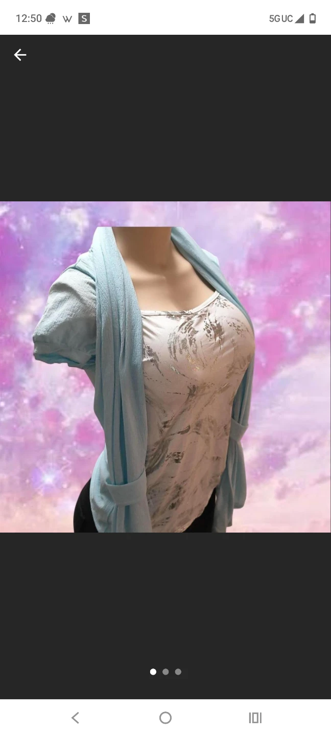 Light Blue Cardigan with Silver Print Top