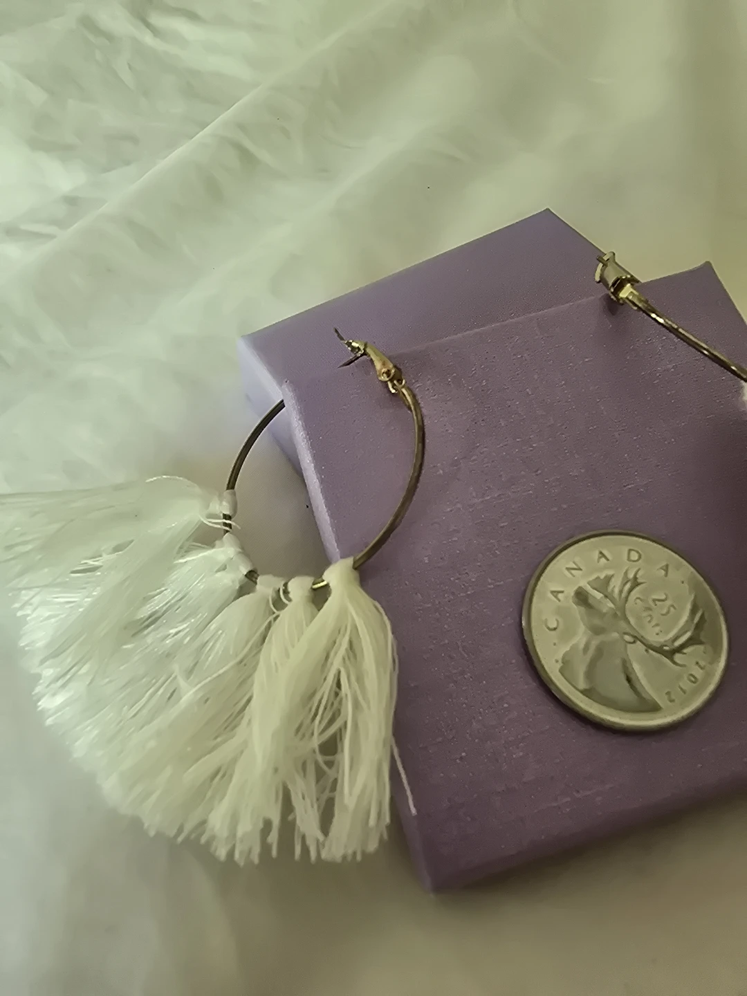 White Tassel Hoop Earrings with Box - photo 5