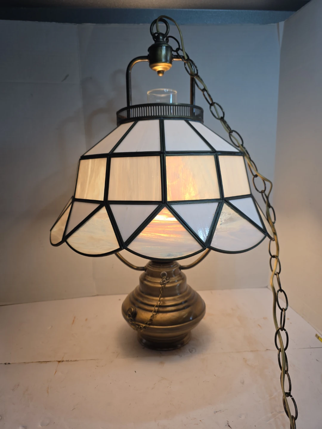 Vintage Stained Glass Hanging Lamp