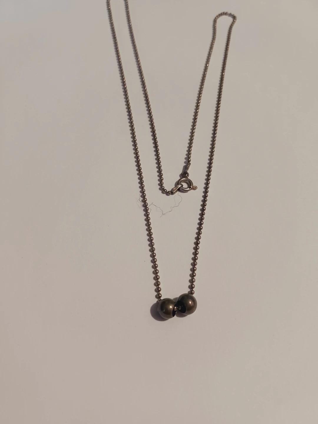 Sterling Silver 925 Stamped Necklace with Two Beads - photo 2