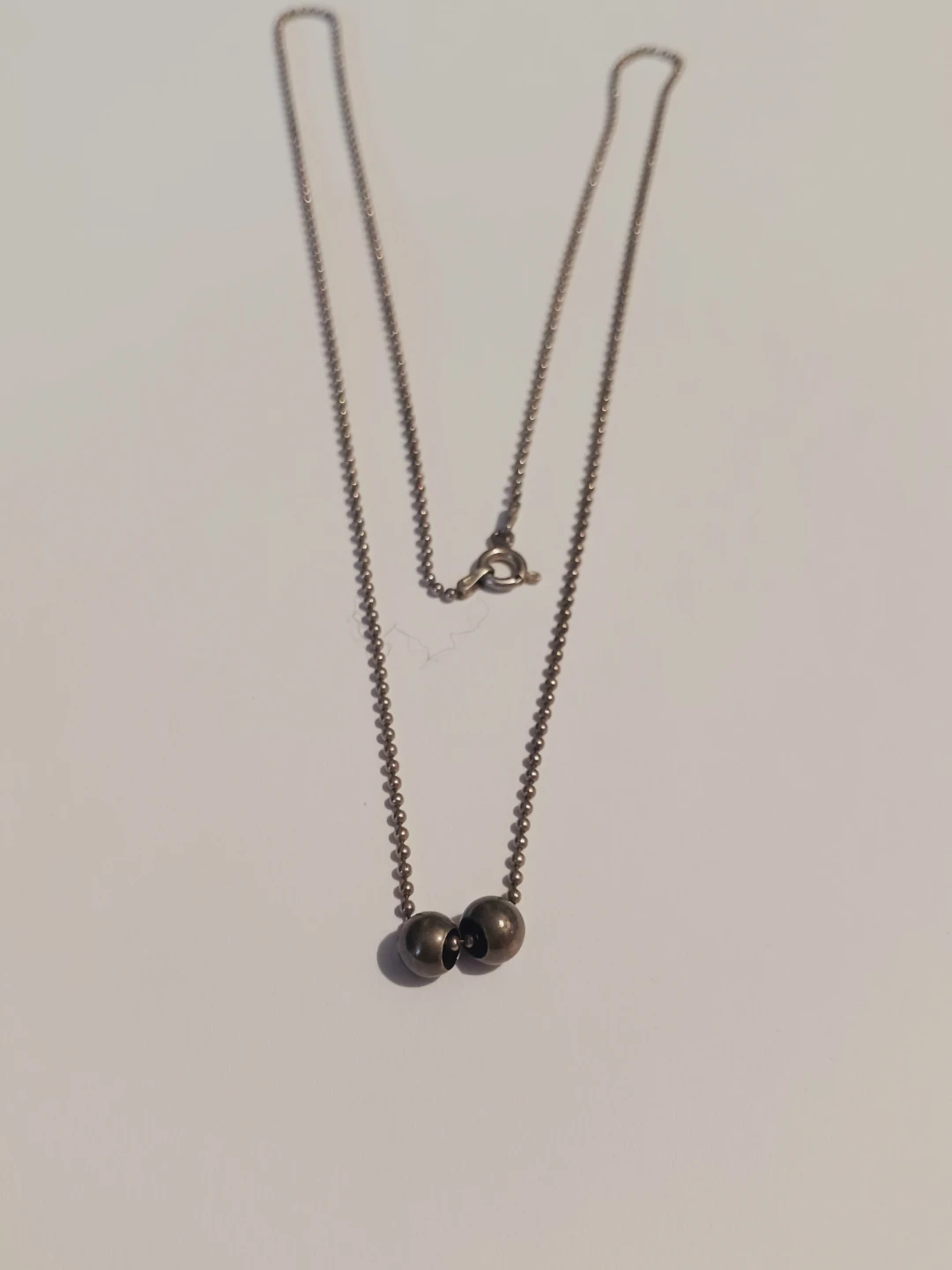 Sterling Silver 925 Stamped Necklace with Two Beads - photo 3