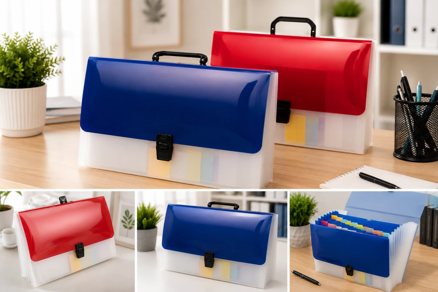 Two Plastic Accordion Document Folder with Handle