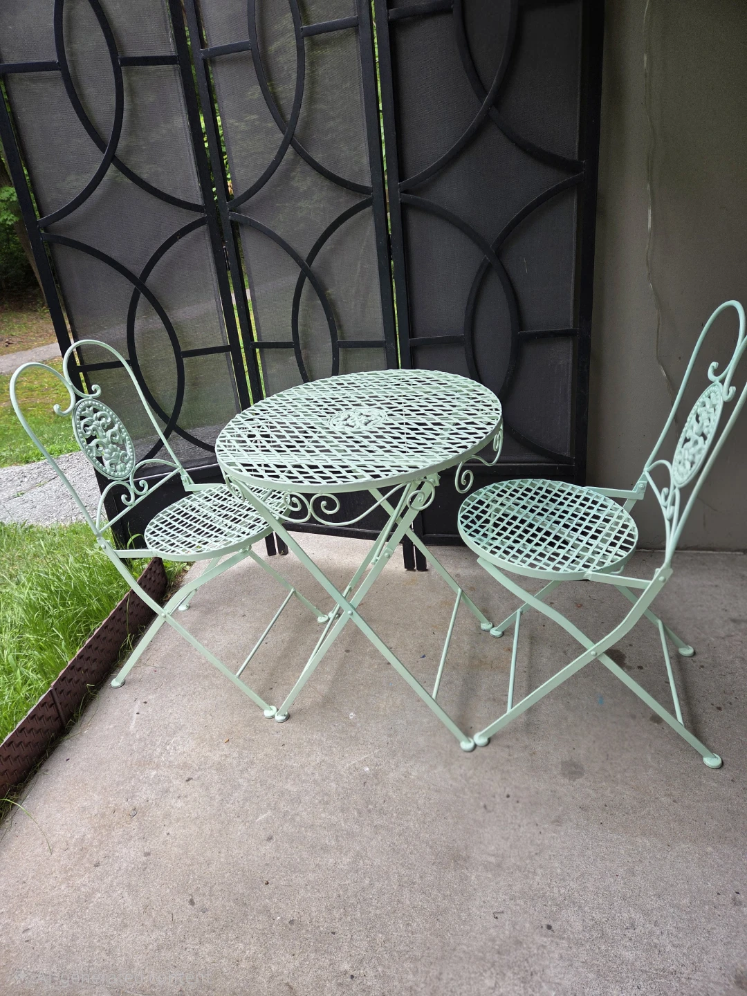 Elegant Mint Green 4pc Folding Iron Bistro Set - photo 4