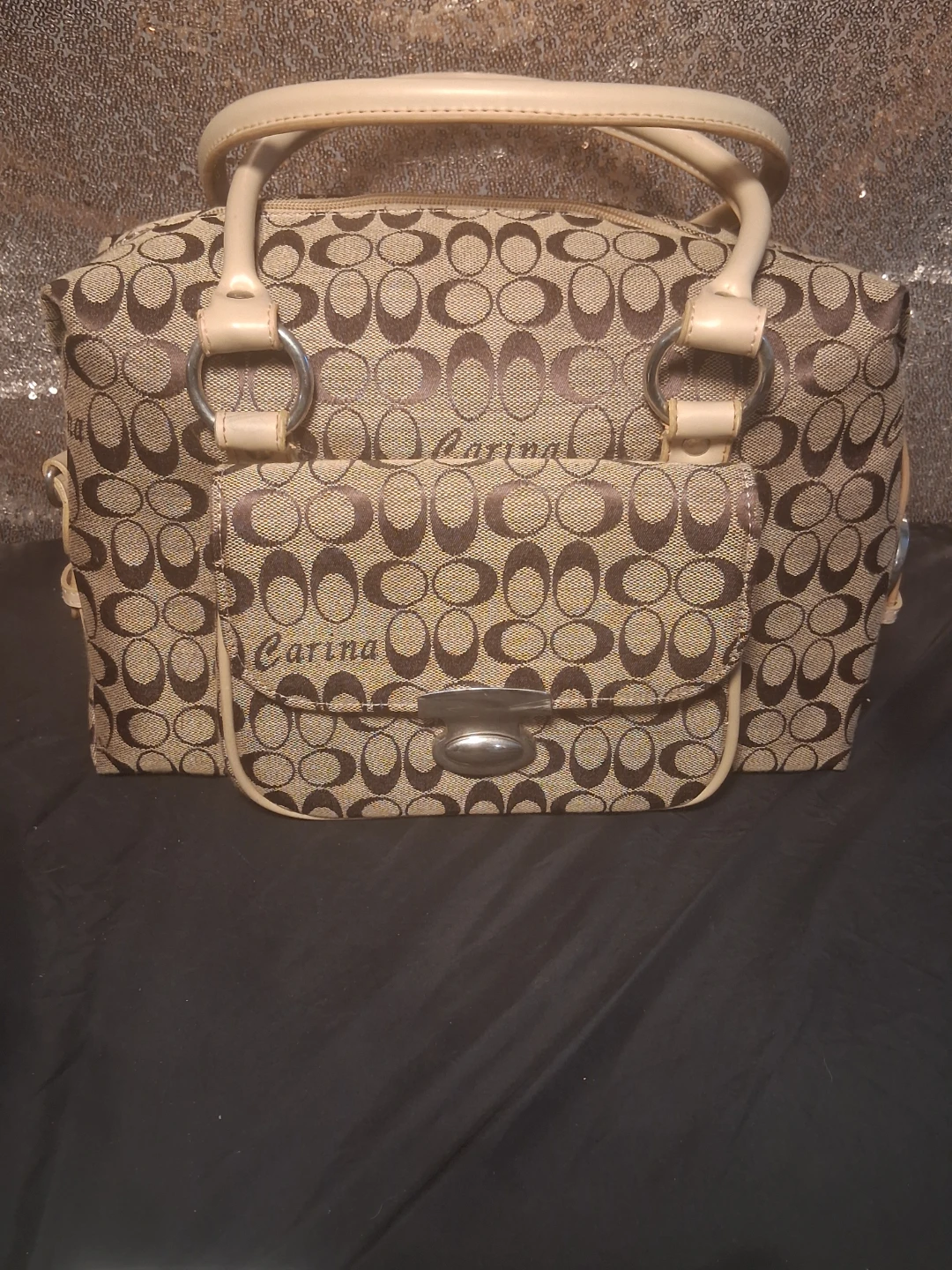 Carina Monogrammed Shoulder Bag with Matching Pouch