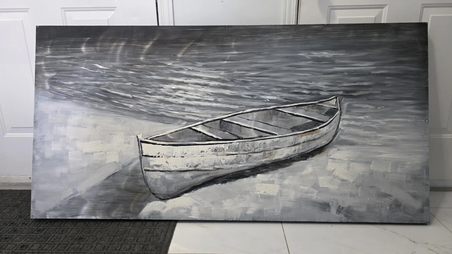 Large Painting of a Canoe on a Beach 59x30 inches - photo 2