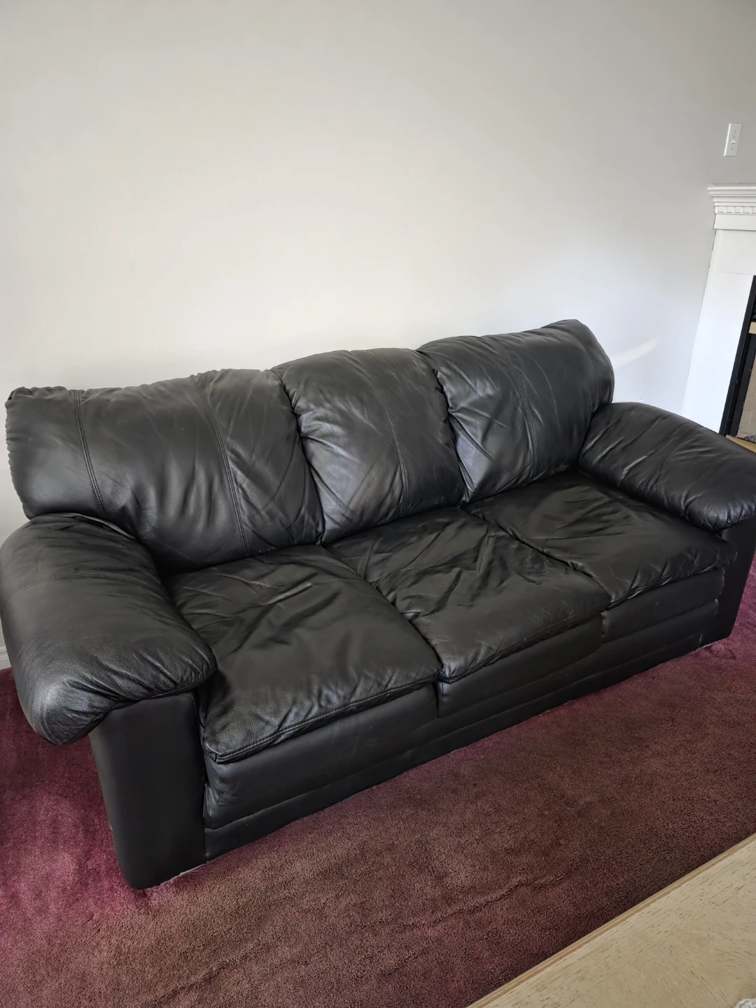 Black Leather Sofa, Loveseat, and Armchair Set