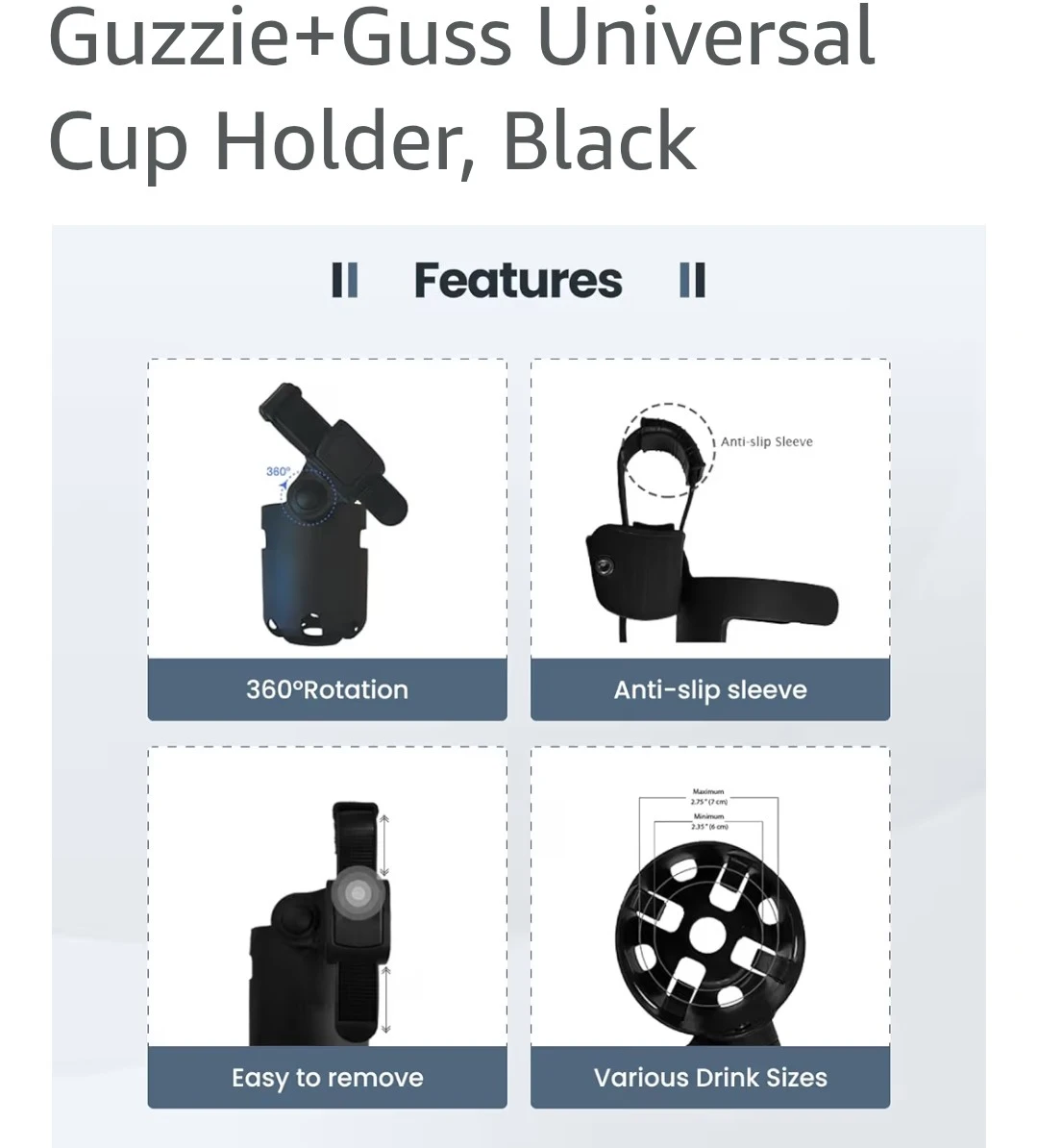 Guzzie+Guss Universal Cup Holder, Black - photo 4