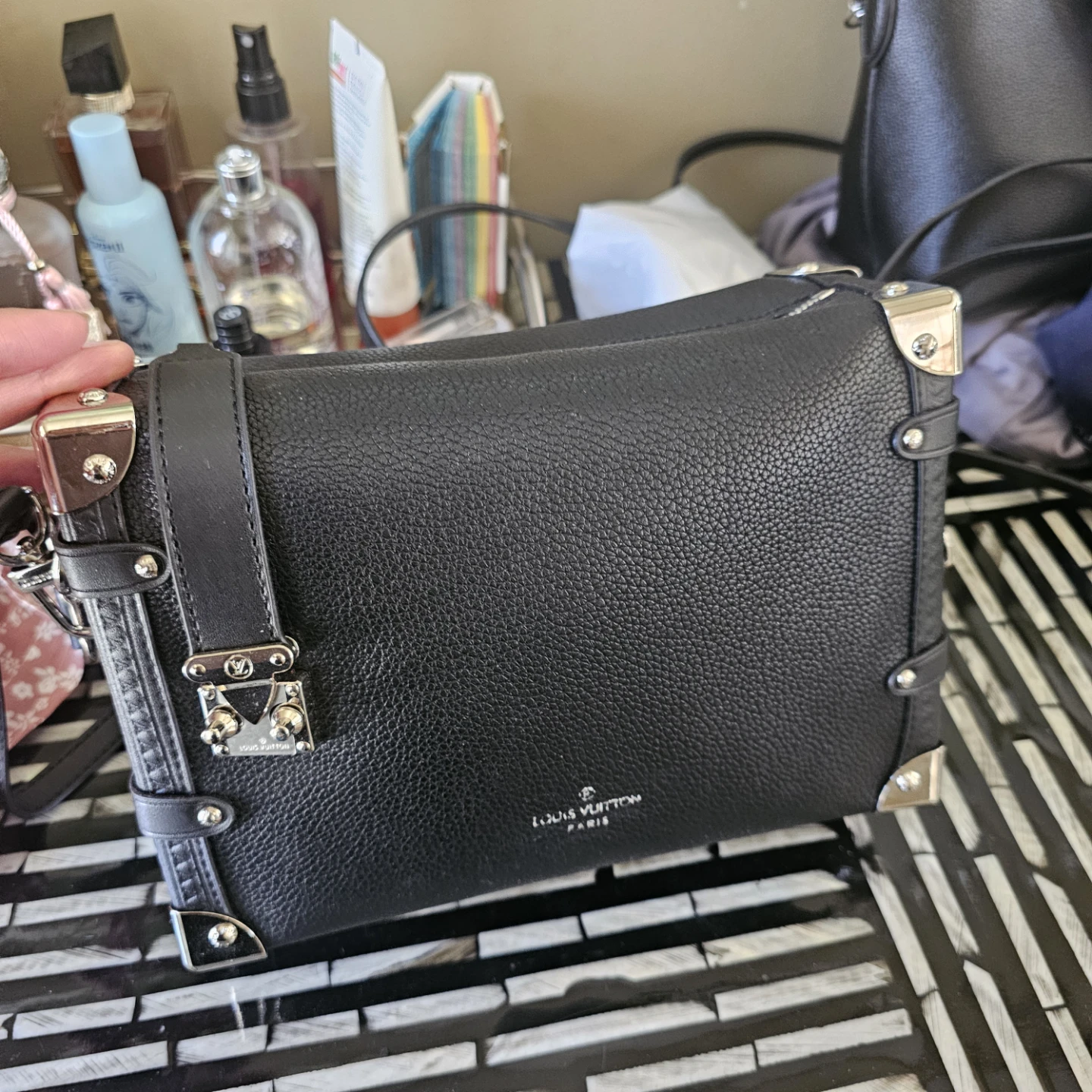 Louis Vuitton Black Leather Trunk Bag
