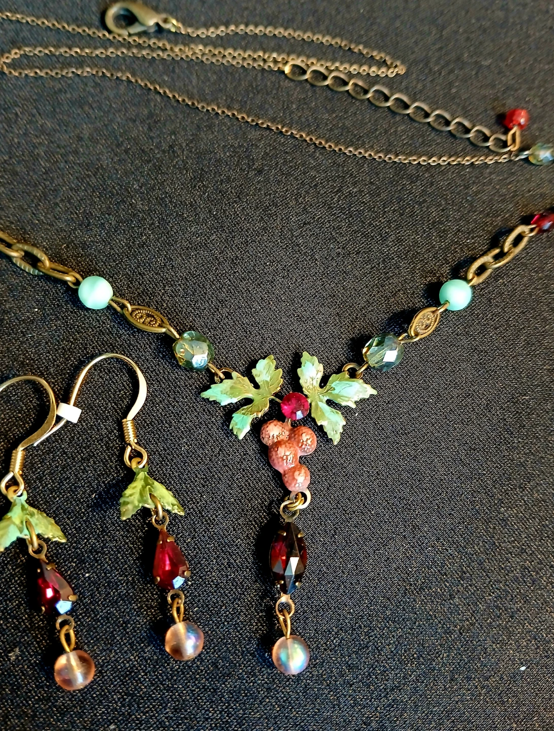 Grape & Leaf Necklace and Earring Set - photo 4