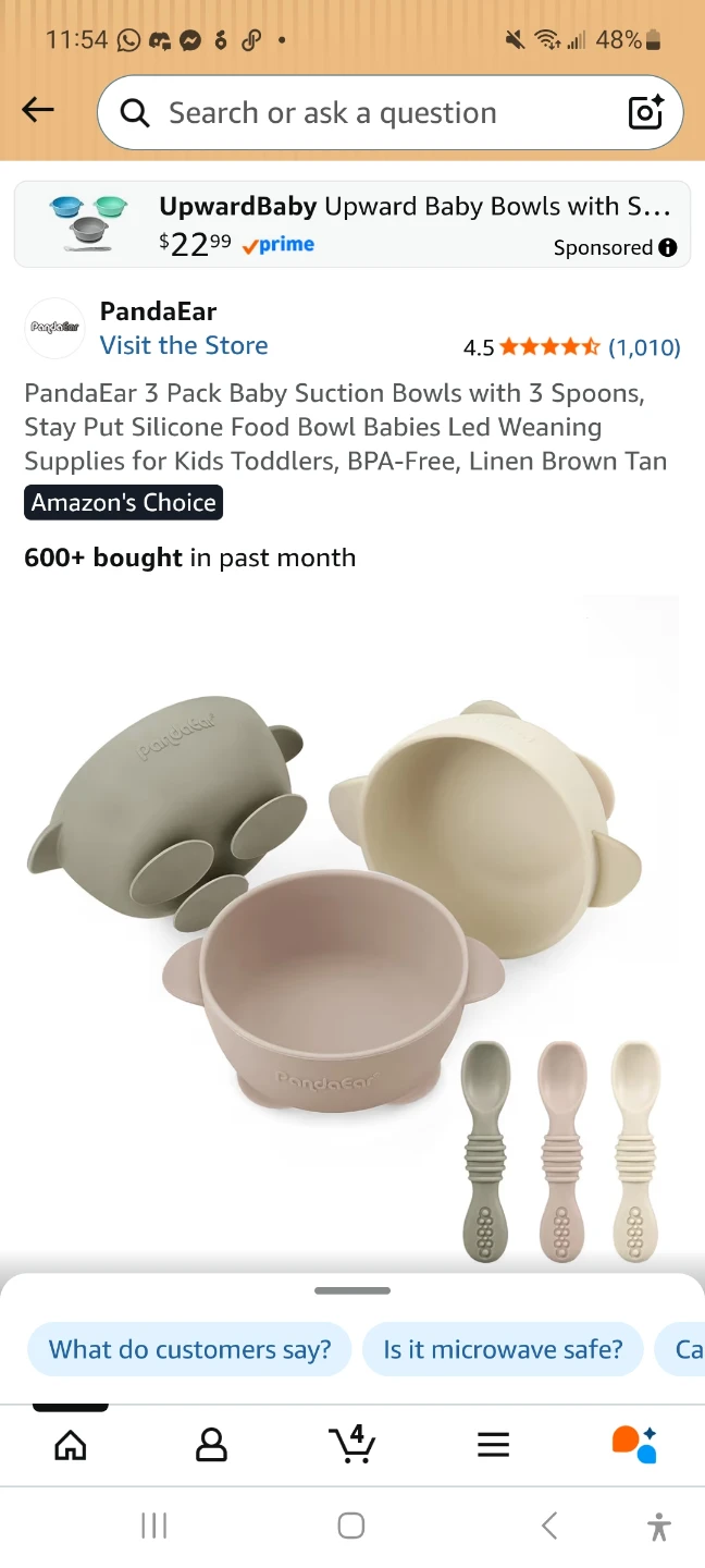 PandaEar 3 Pack Silicone Baby Suction Bowls with Spoons