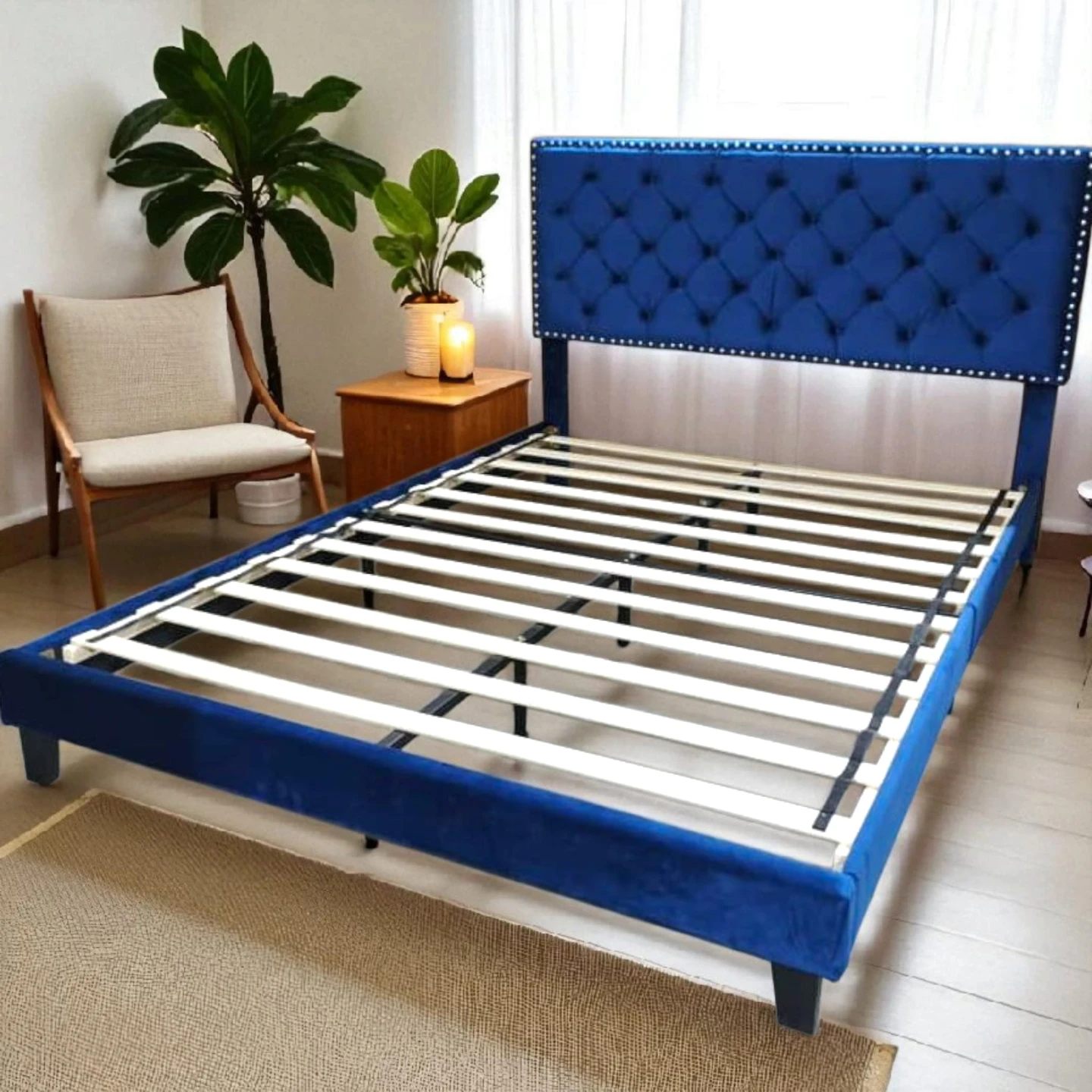 Velvet Tufted Bed Frame with Headboard Queen Size - photo 2