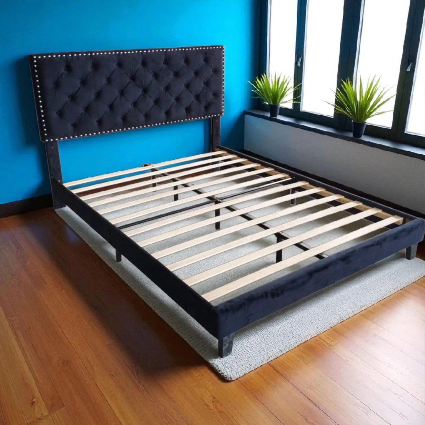 Velvet Tufted Bed Frame with Headboard Queen Size - photo 3