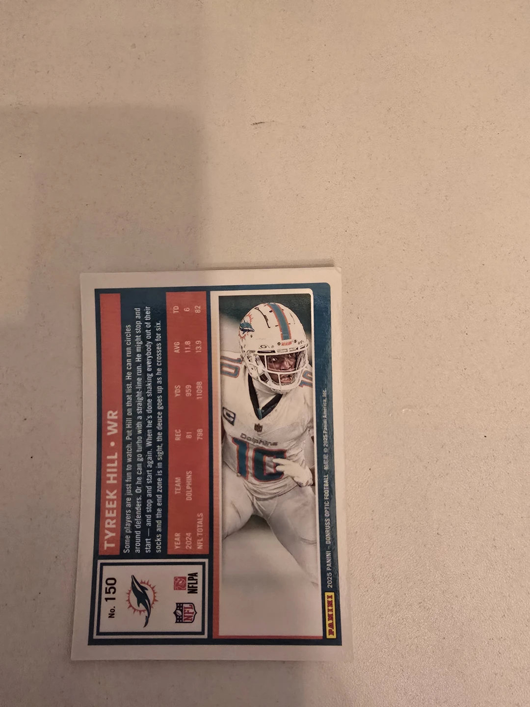 2022 Panini Chrome Optic Tyreek Hill Dolphins Football Card #150 - photo 3
