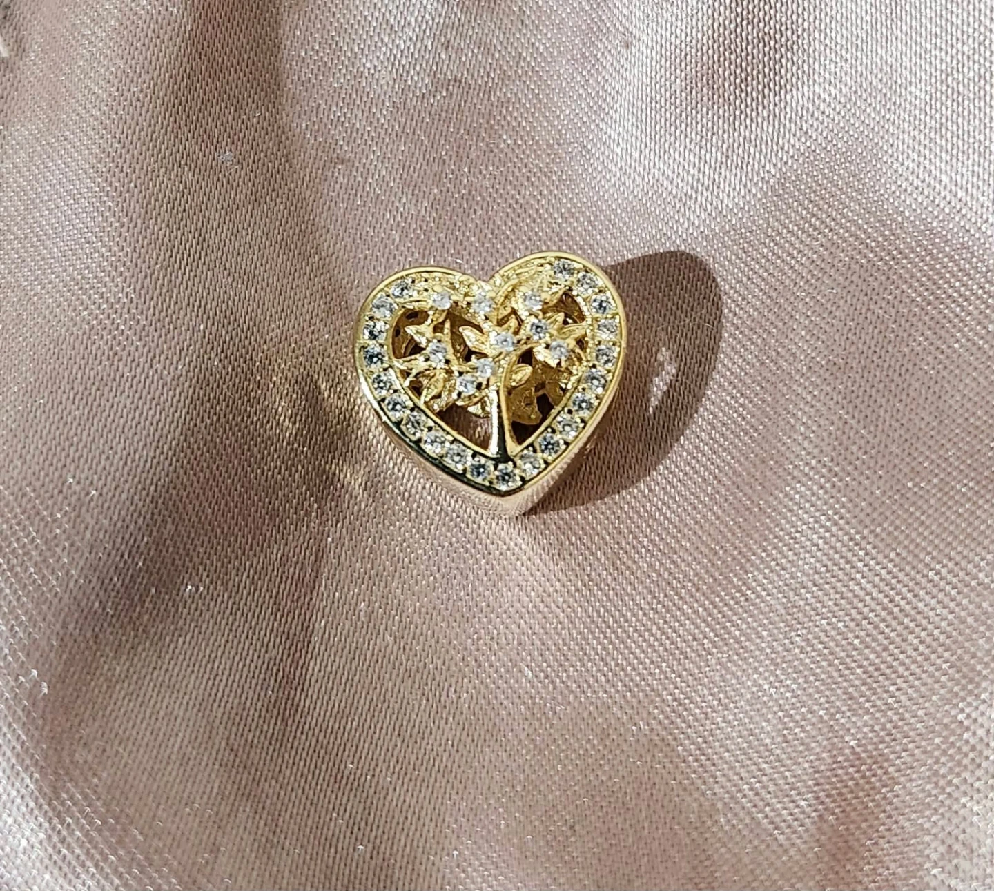 Gold Heart Charm with Tree Detail
