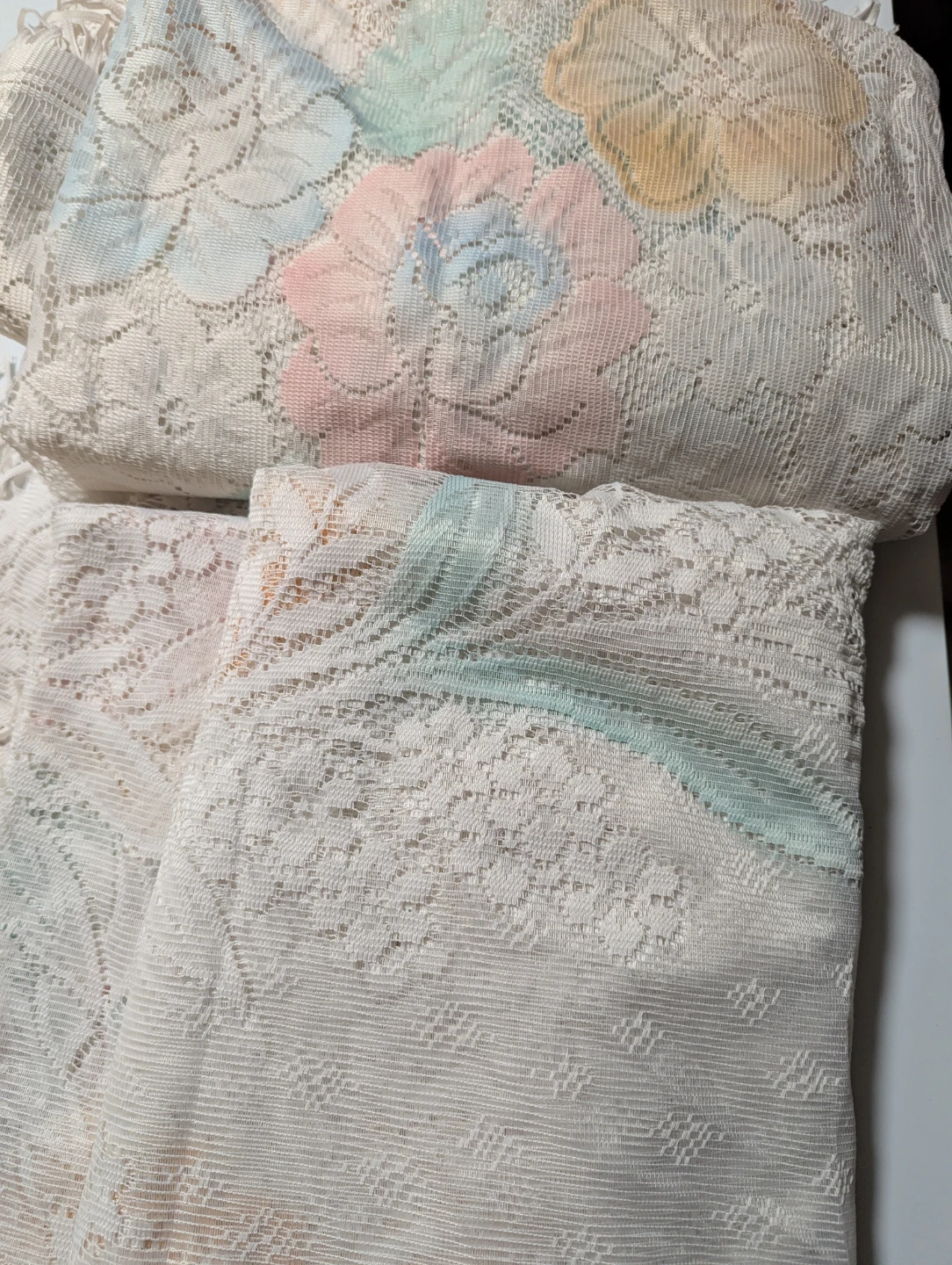 Vintage Lace Fabric with Pastel Floral Accents