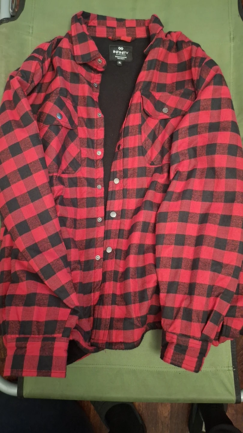 Infinity Men's Red Black Plaid Lined Flannel Shirt Jacket XL