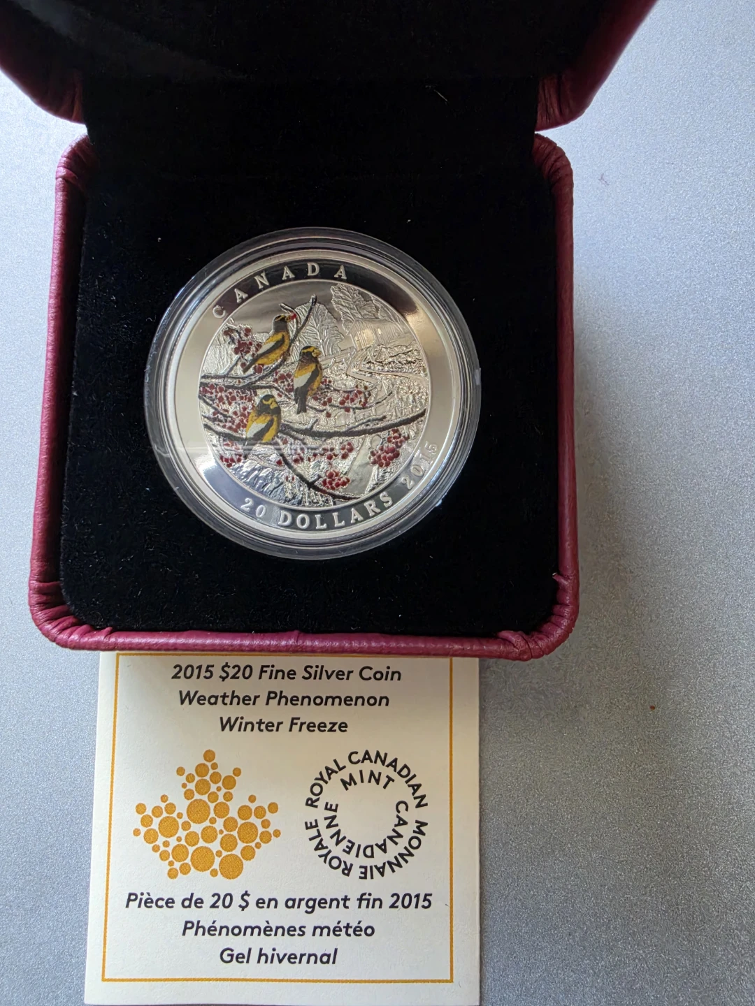 2015 $20 Winter Freeze Fine Silver Proof coin.