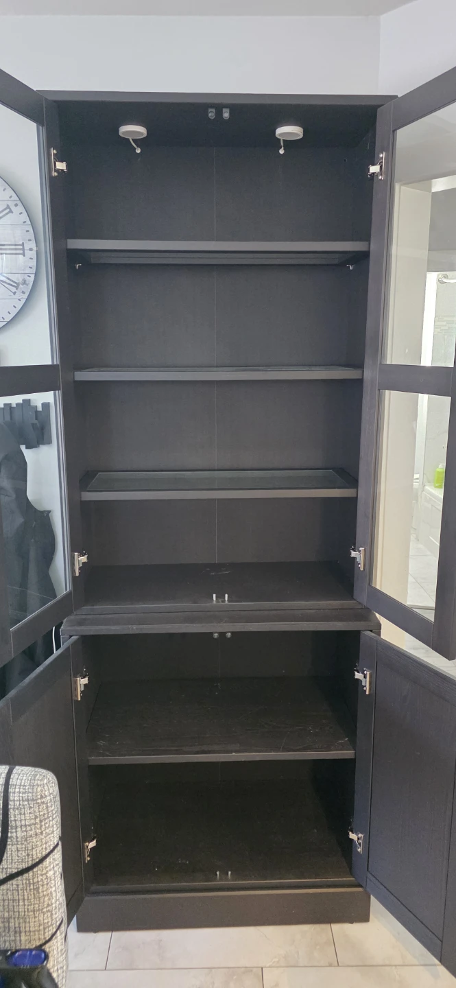 Dark Grey Display Cabinet with Glass Doors
