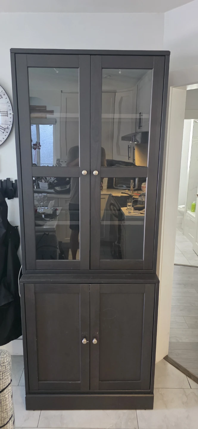 Dark Grey Display Cabinet with Glass Doors - photo 2