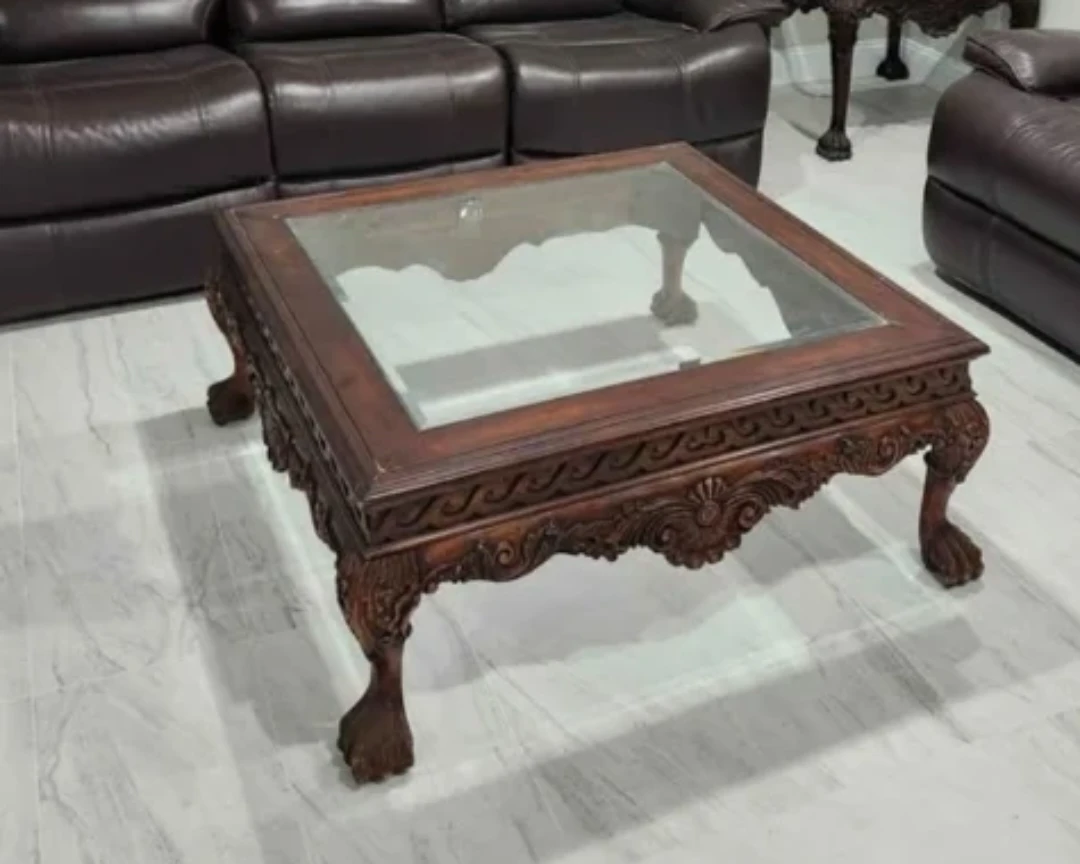 Vintage Ornate Coffee Table with Glass Top - photo 2