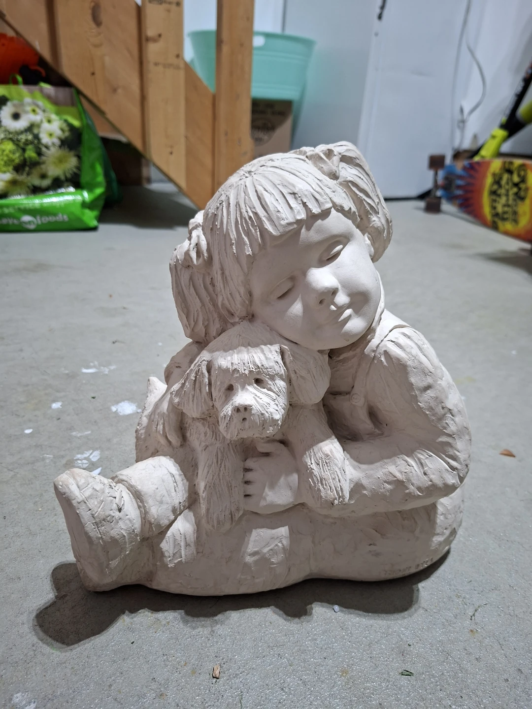 Stone Girl and Dog Sculpture - photo 2